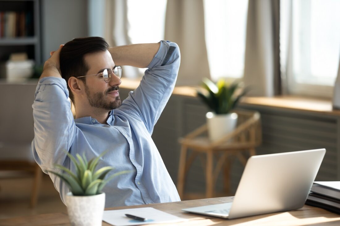 Handsome,Young,Businessman,Resting,At,Workplace,Lean,On,Comfort,Chair