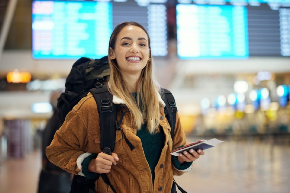 Airport,,Travel,And,Portrait,Of,Woman,With,Passport,,Flight,Ticket